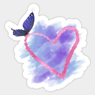 Watercolor heart in a purple cloud with butterfly on it Sticker